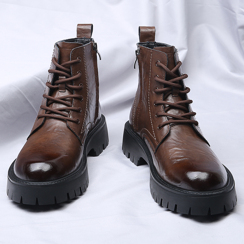 Men'S Shoes Increase Height - Men Side Zipper High Top Boots