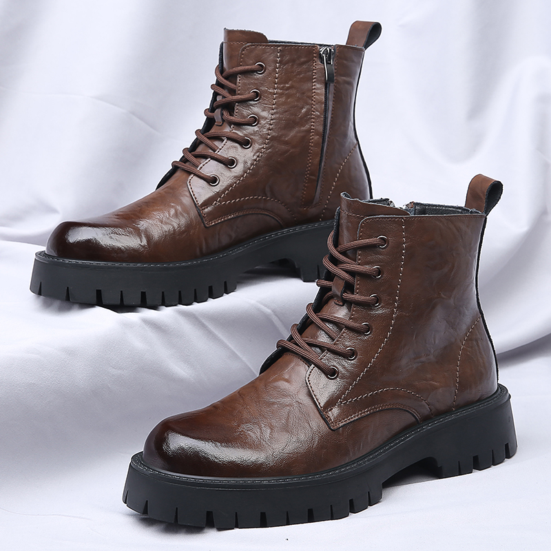 Men Side Zipper High Top Boots - Men'S Shoes Increase Height 评论和价格