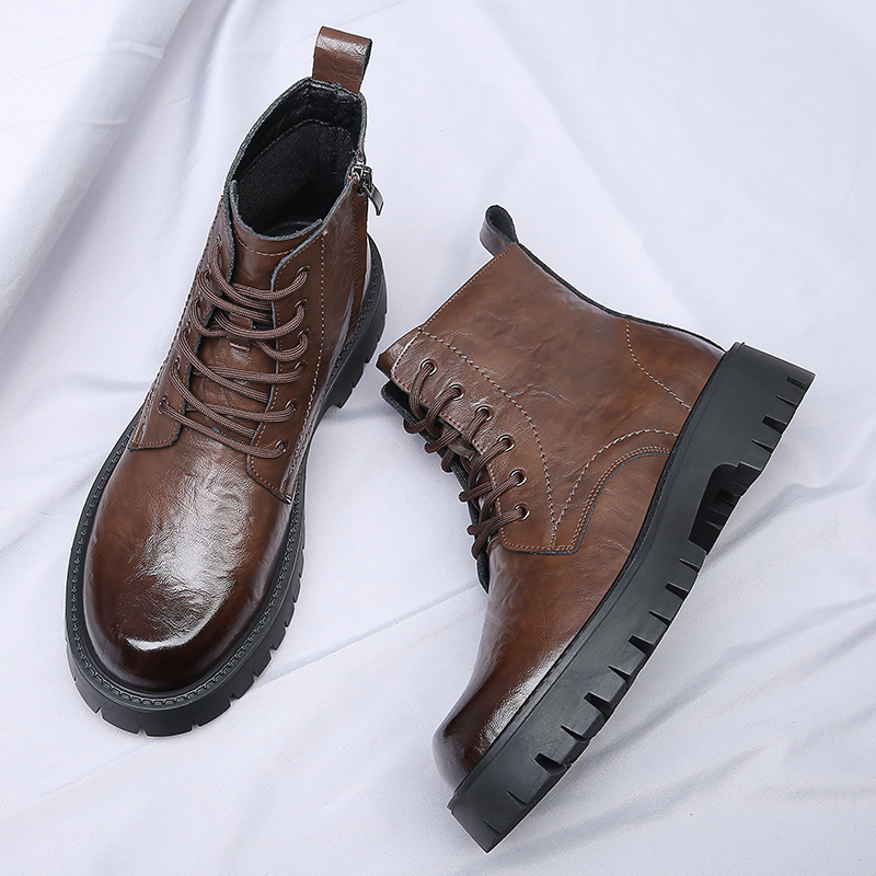 Men Side Zipper High Top Boots - Men'S Shoes Increase Height 评论和价格